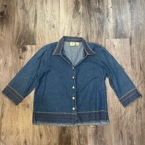 Mountain Lake Denim with Red and Yellow Embroidery
